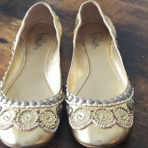 Gold ballet beaded shoes,